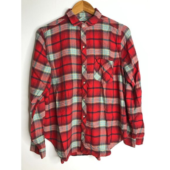 Abercrombie & Fitch Red Plaid Long Sleeve Pearl Snap Men's Medium Shirt - Picture 1 of 6